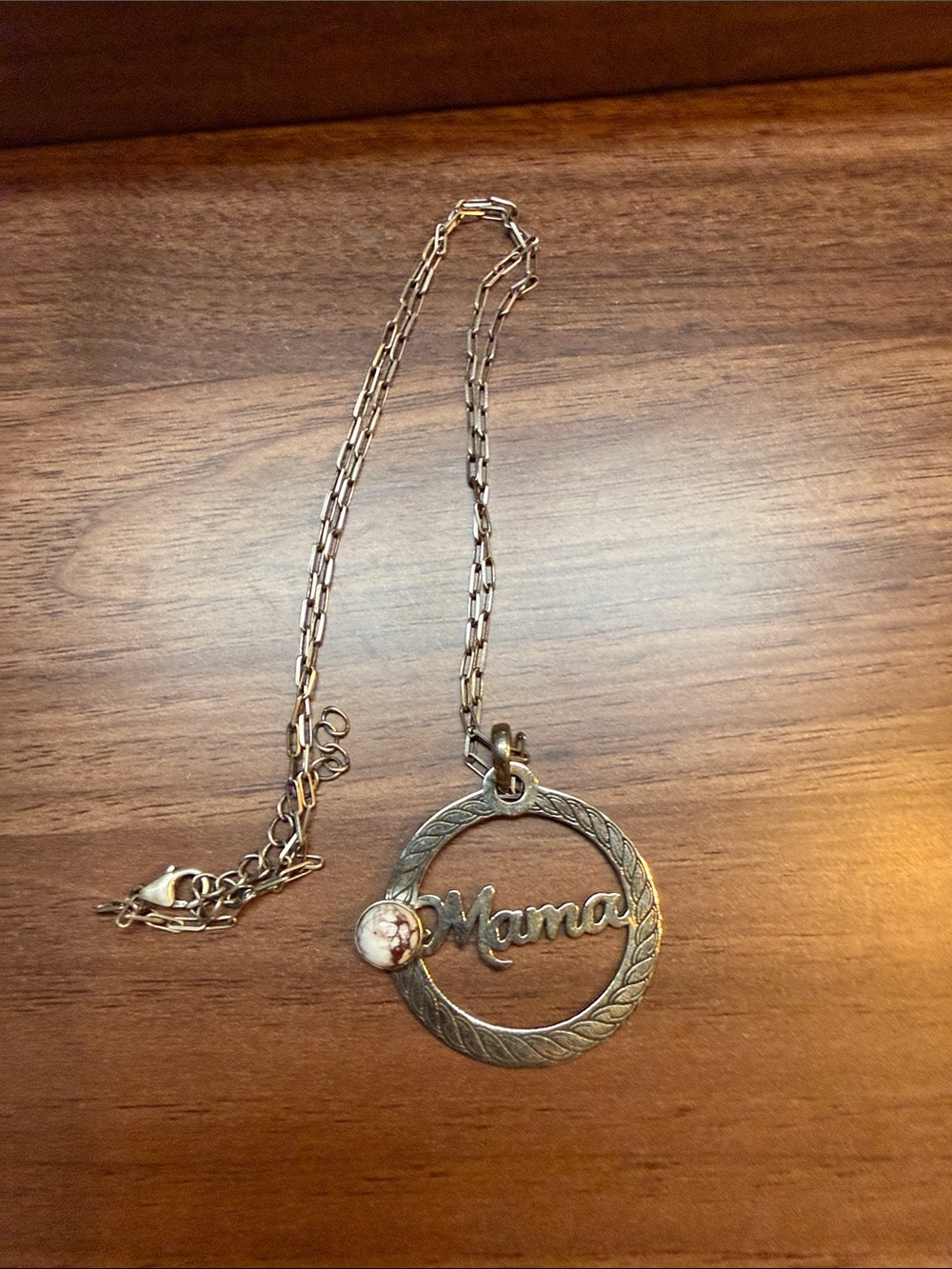 Mama Script Pendant Necklace in Gold Tone